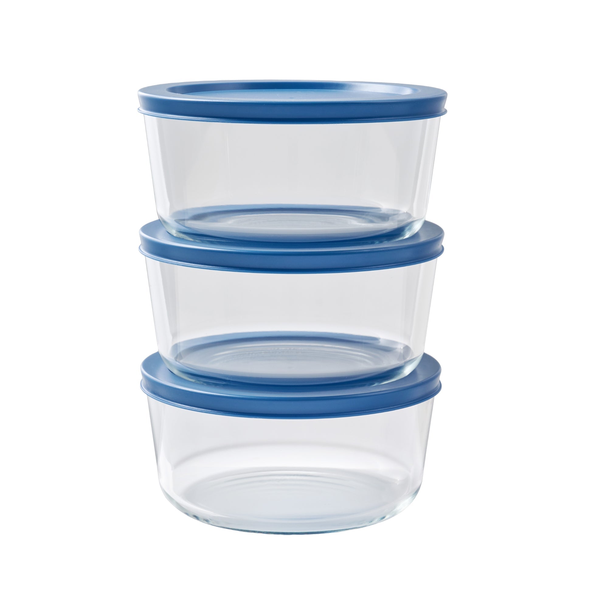 6 Piece Set (4 Cup / 32Oz) Round Glass Storage Containers With Lids, Deep Navy-0