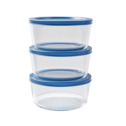 6 Piece Set (4 Cup / 32Oz) Round Glass Storage Containers With Lids, Deep Navy-0